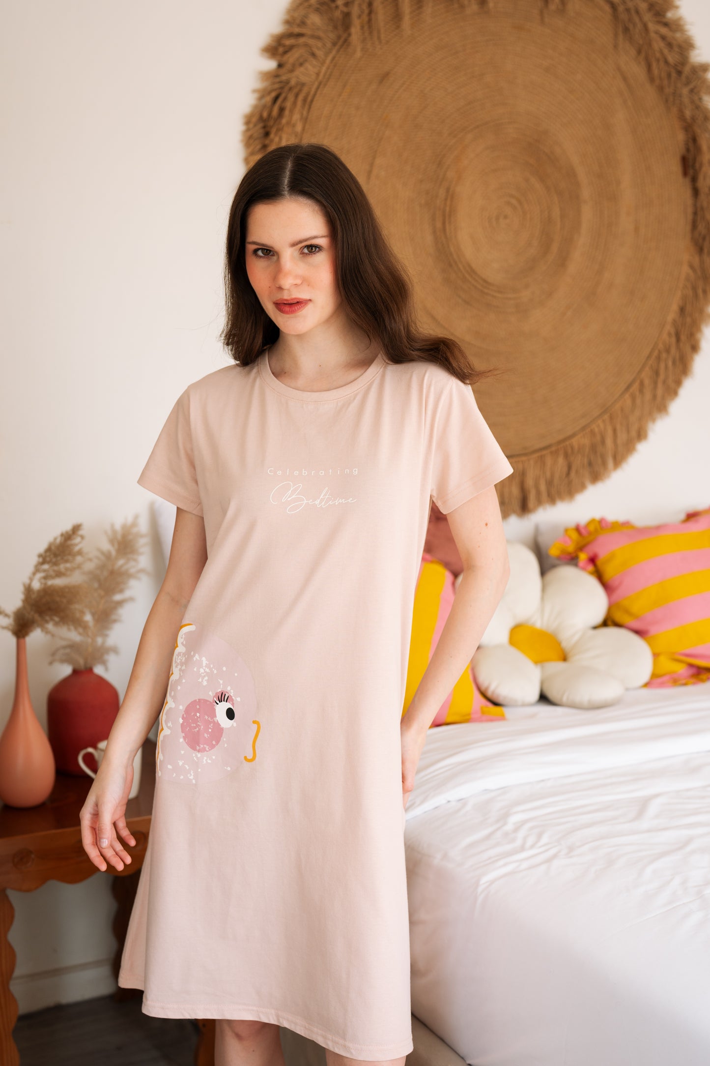 Women's Nightgown Cute Fish Dark Nude Color