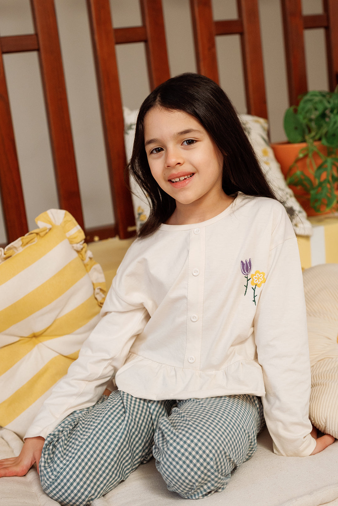 بيجاما بناتى بكم و زراير و بنطلون واسع