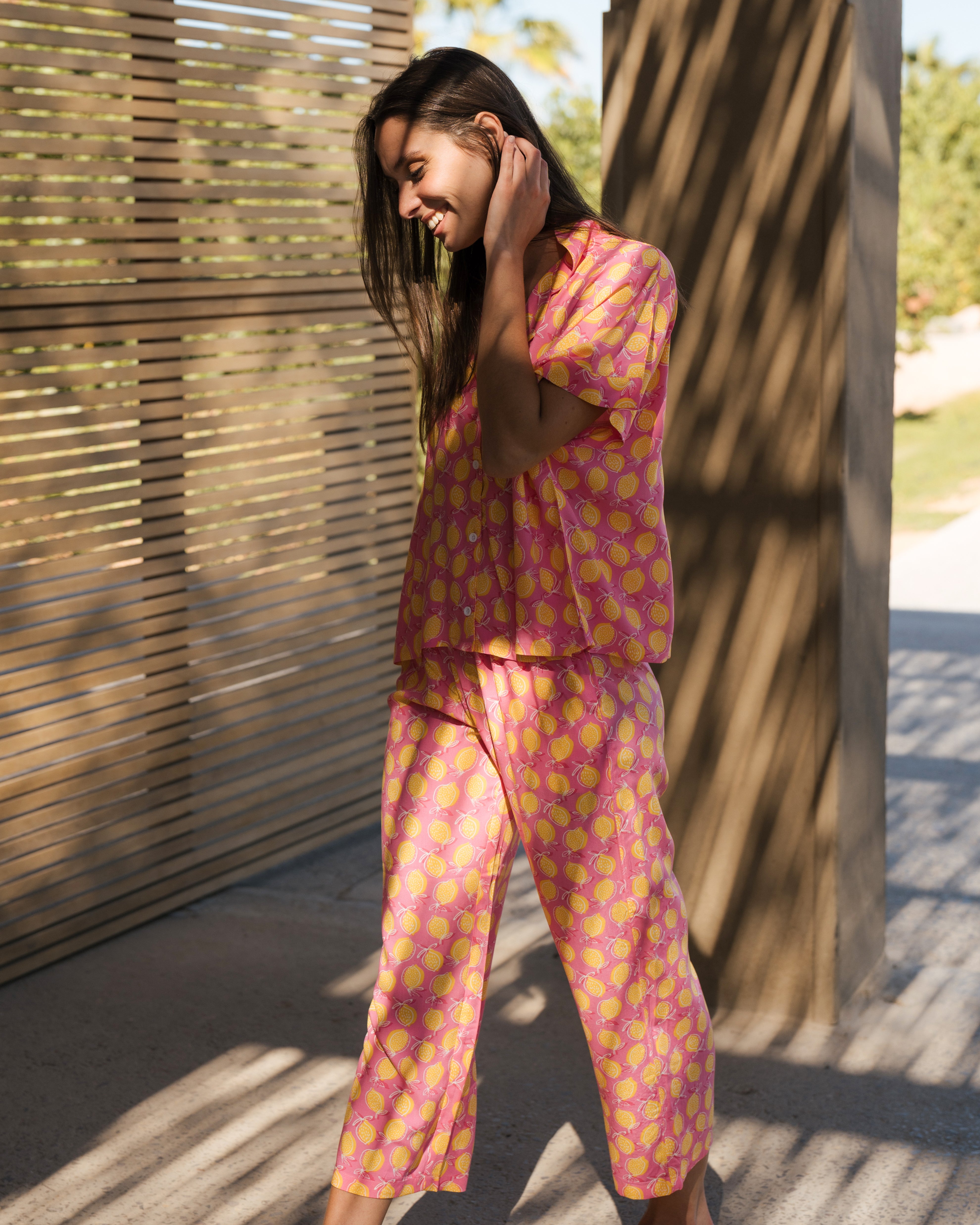 Summer Lemon Women's pajamas with half-sleeved buttons and trousers