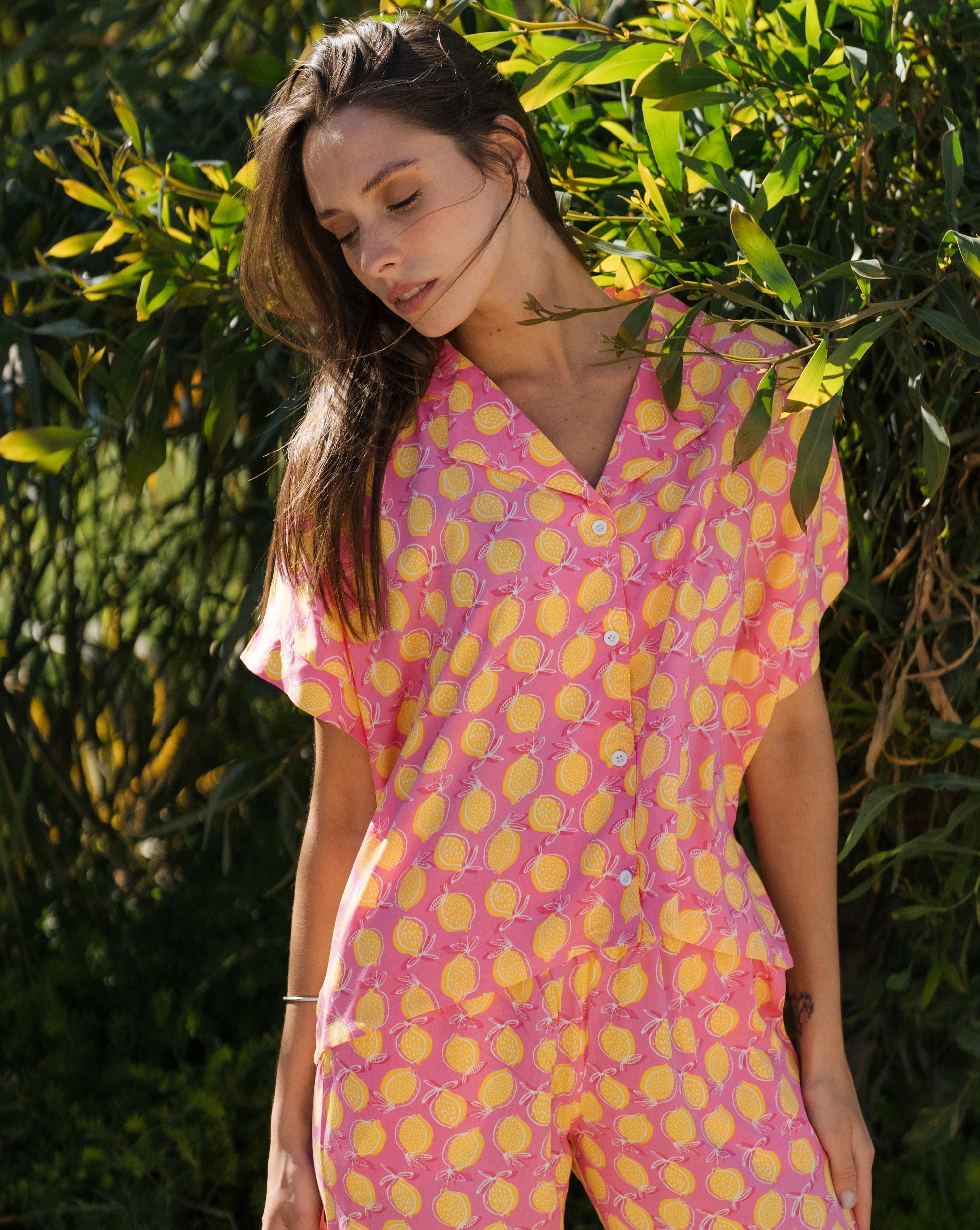 Summer Lemon Women's pajamas with half-sleeved buttons and trousers
