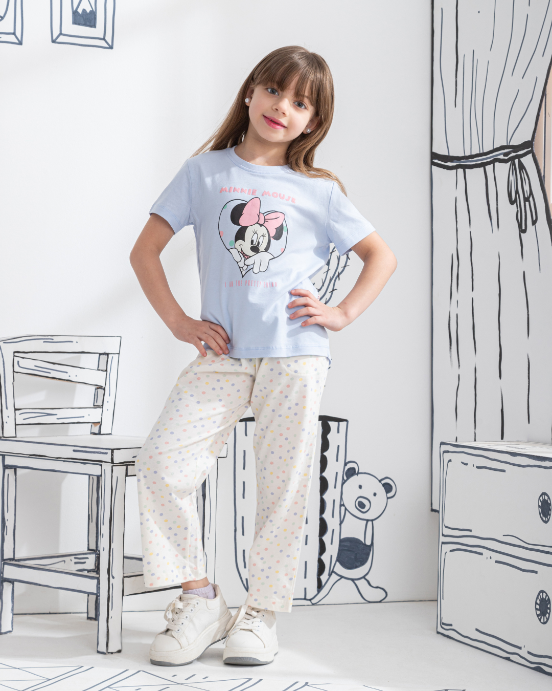 Minnie in a heart بيجاما بناتي نُص كُم