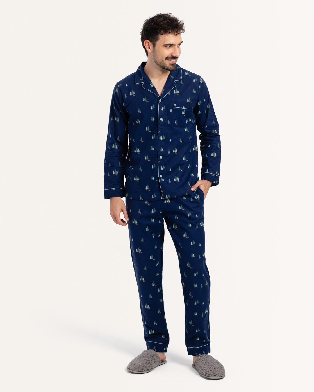 بيجاما بزراير أشجار الكريسماس