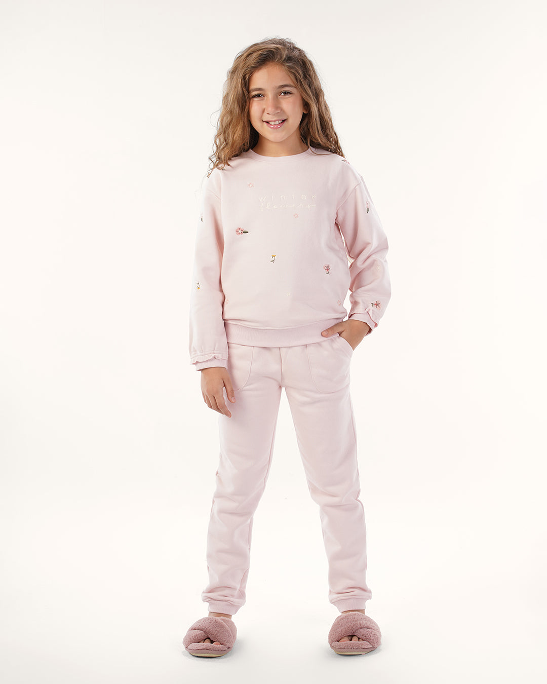 بيجاما كم طويل أزهار الشتاء