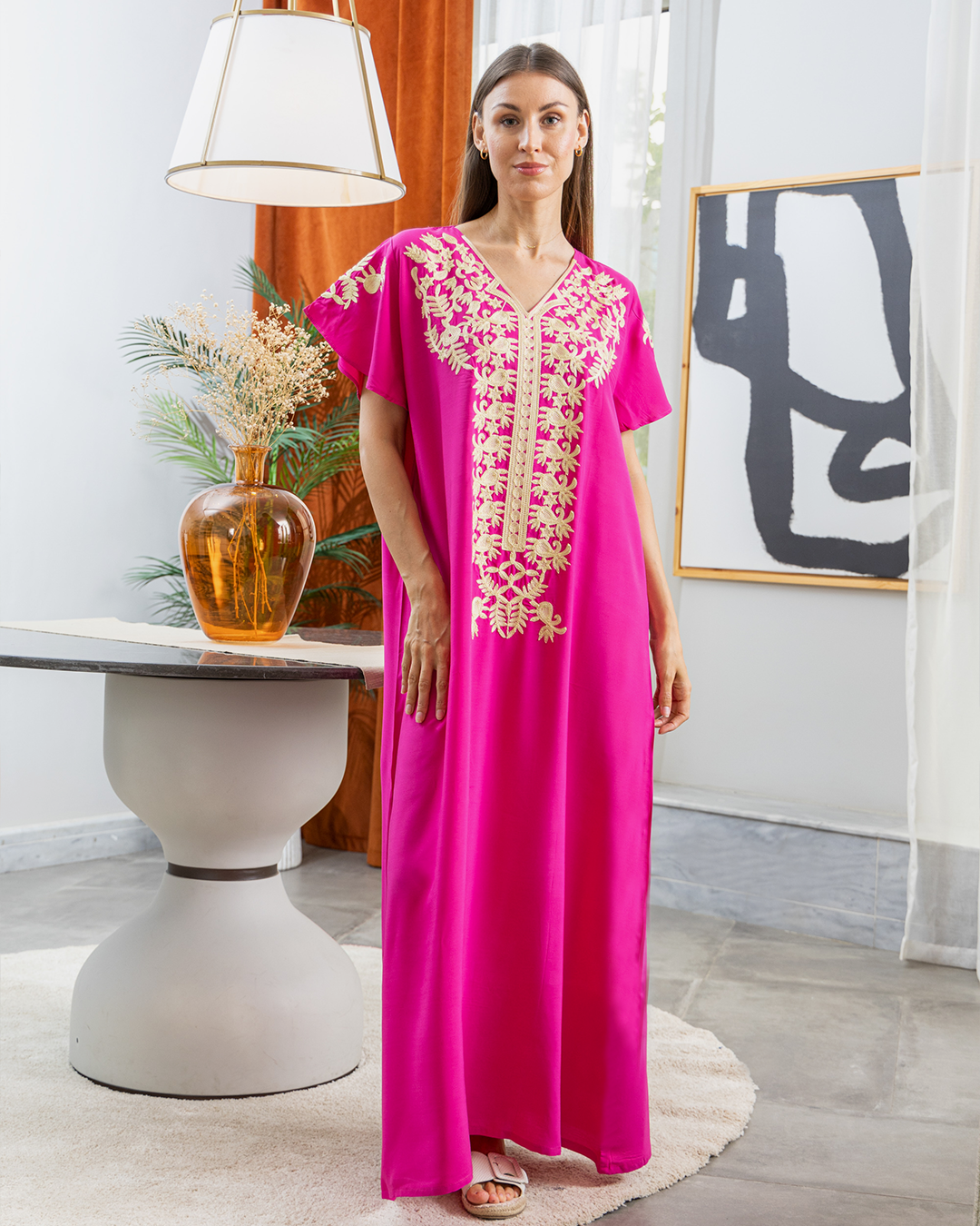 Viscose shirt, 5 half sleeves, plain embroidered