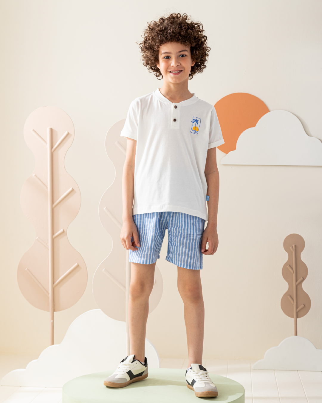 بيجاما نص كم و شورت نسيج مخطط