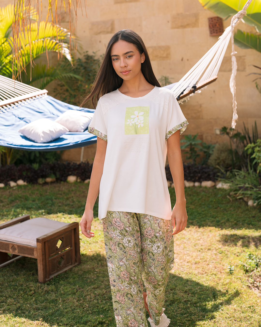 Women's pajamas, olive rose pants