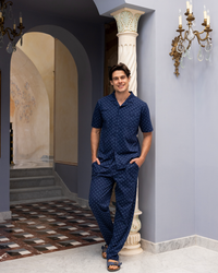 بيجاما قطن كلاسيك نص كم و بنطلون نقط