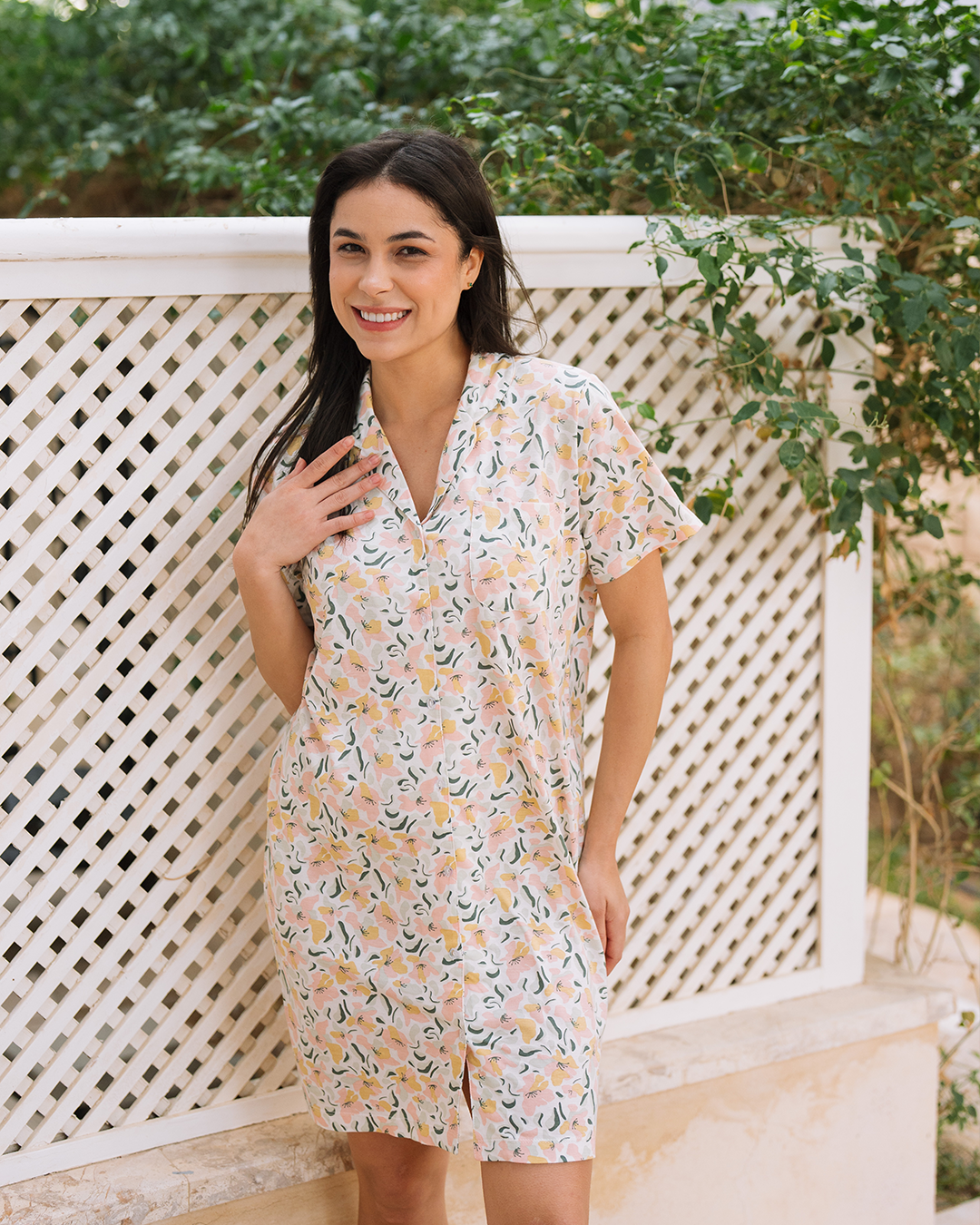 Women Nightshirt Colorful Flowers