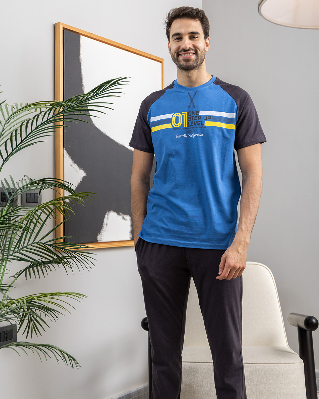 Men's pajamas, half sleeves, trousers