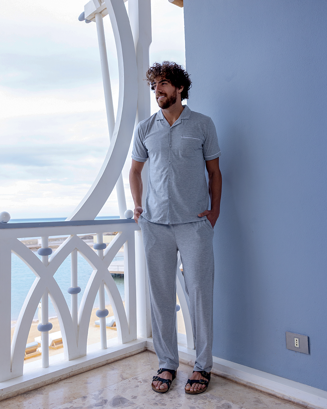 بيجاما كلاسيك قطن بزراير