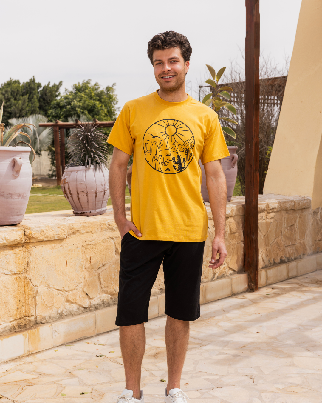 road and sun men's pajamas, half sleeves and pentacourt