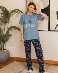 بيجاما حريمي نص كم بنطلون مشجر