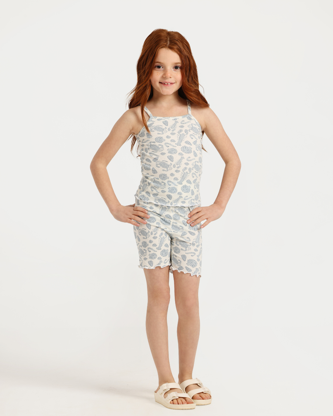 Sea Vibes Girls Strappy Pajama In Blue Shades