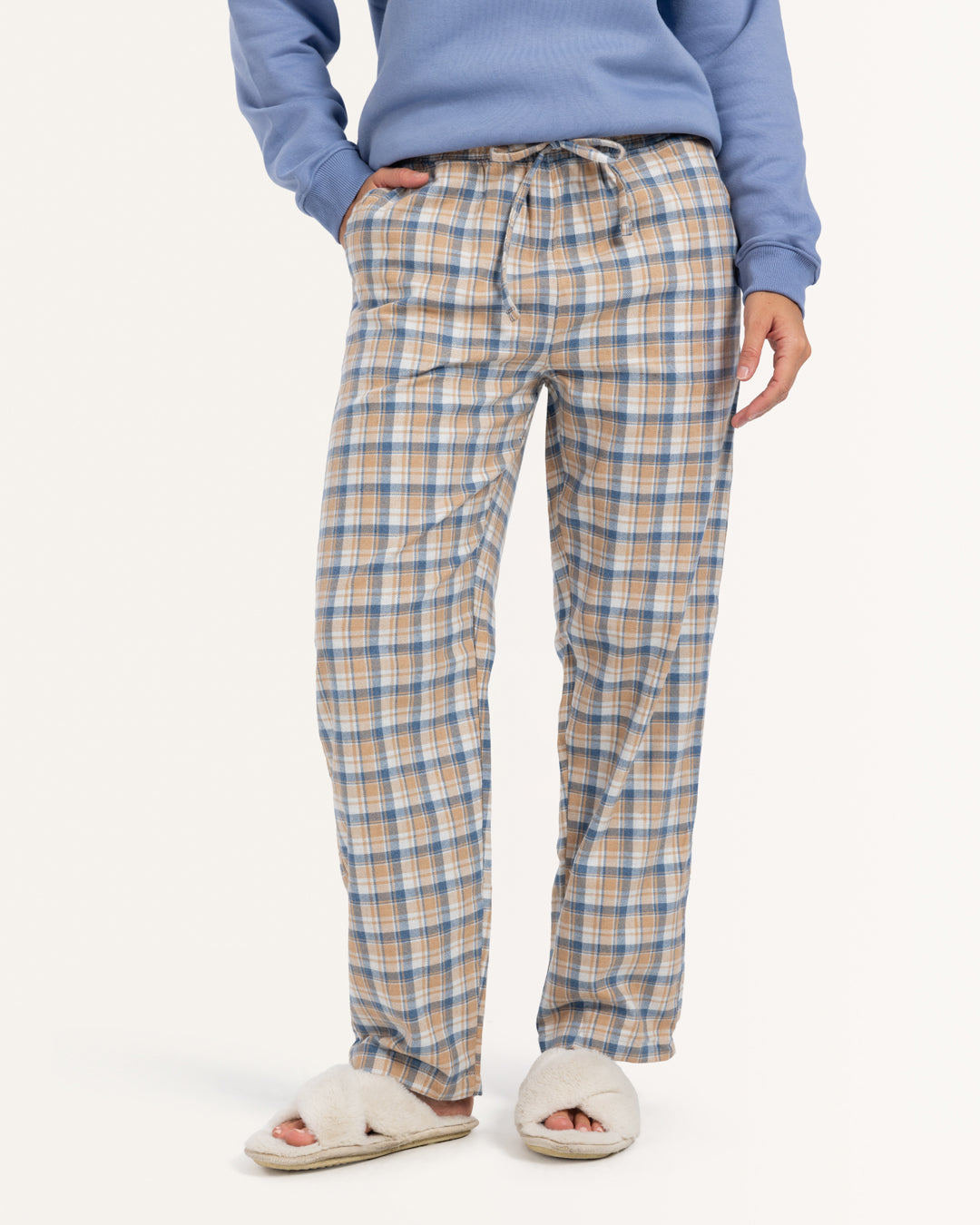 بنطلون كاروهات أنديجو فاتح و بيج