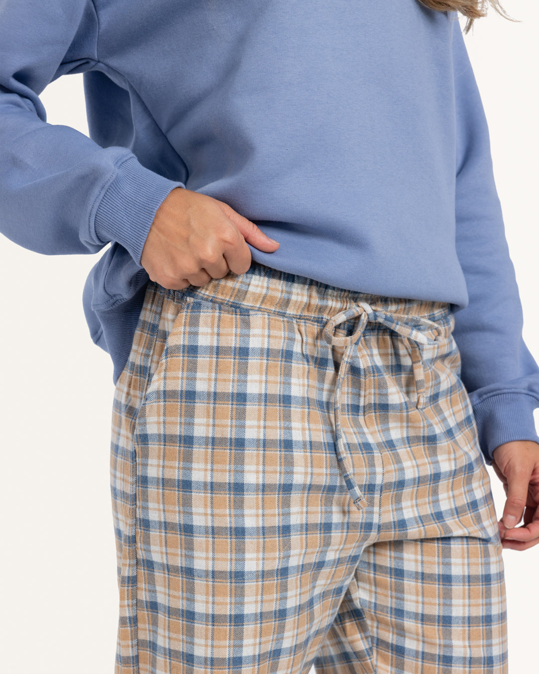 بنطلون كاروهات أنديجو فاتح و بيج