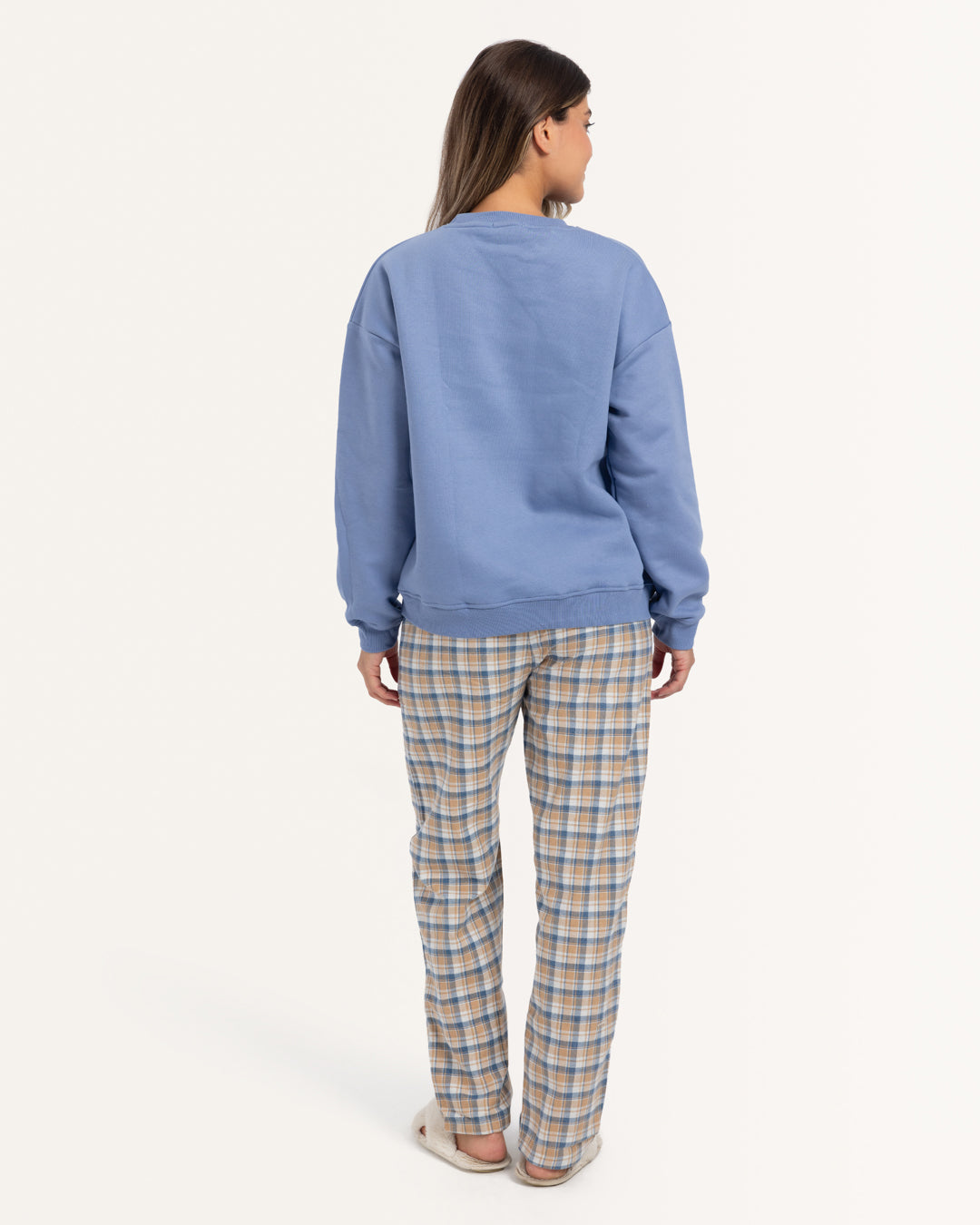 بنطلون كاروهات أنديجو فاتح و بيج