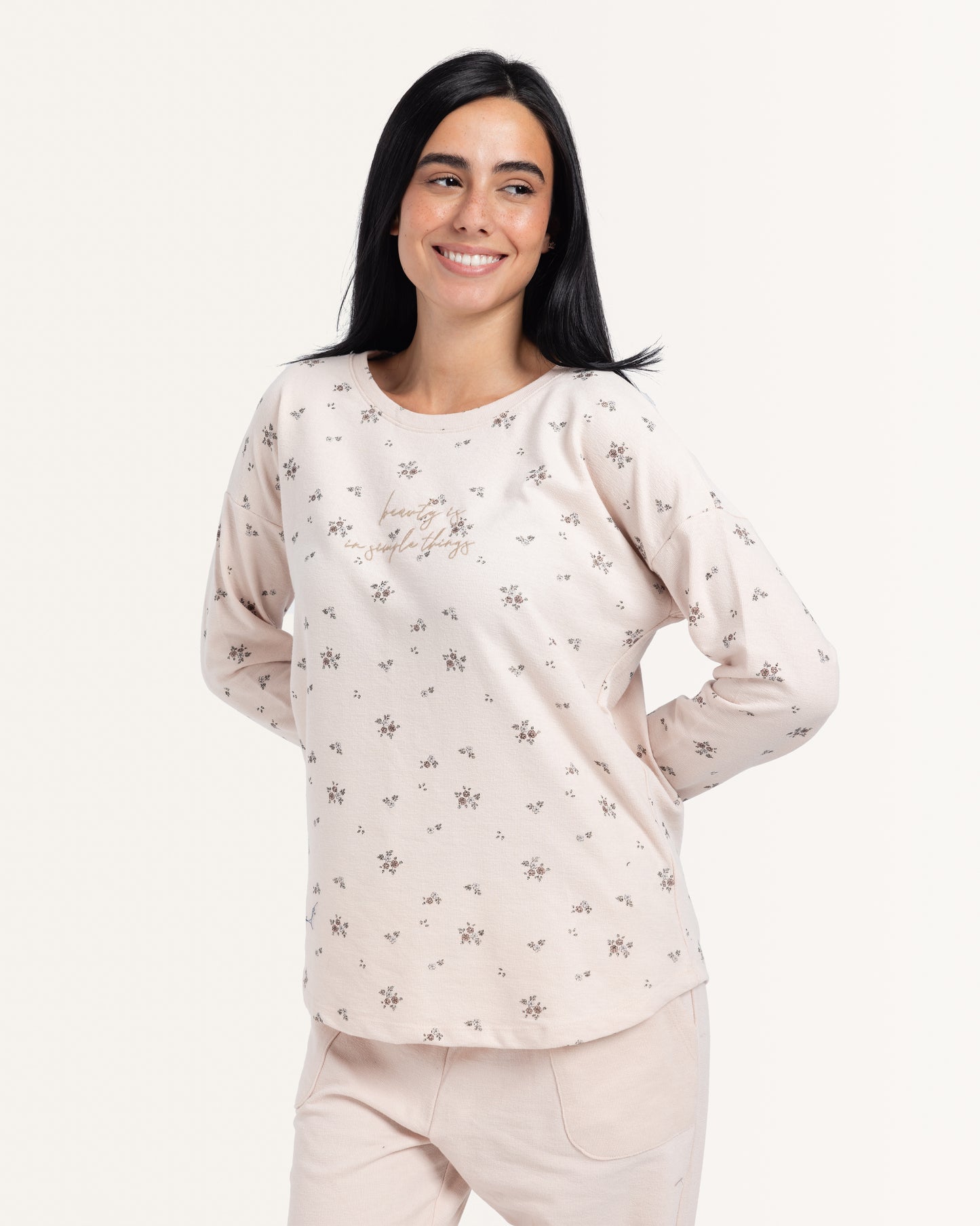 بيجاما بنطلون جاكارد و توب كُم طويل مطبوع