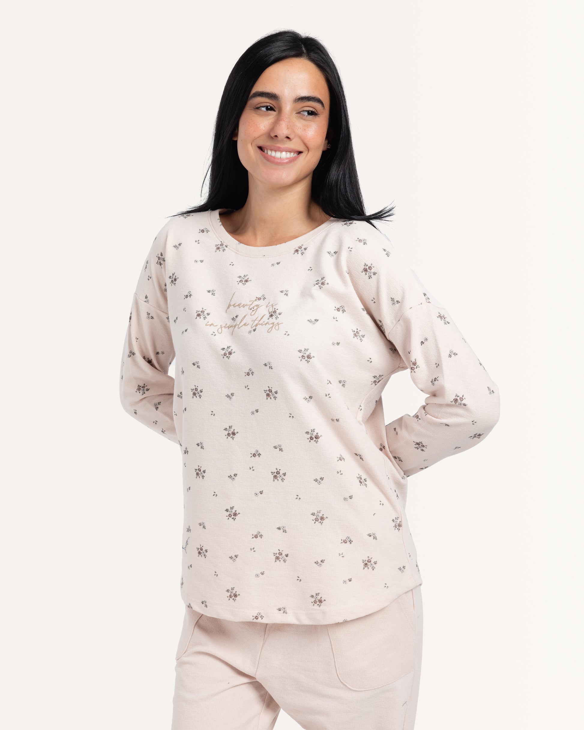 بيجاما بنطلون جاكارد و توب كُم طويل مطبوع