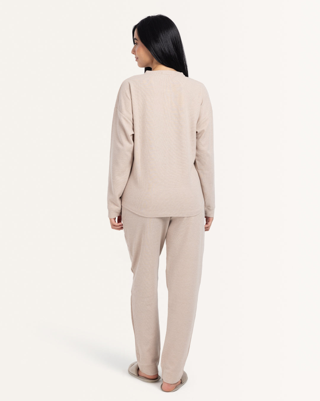 بيجاما بنطلون جاكارد كم طول دفئ الخريف