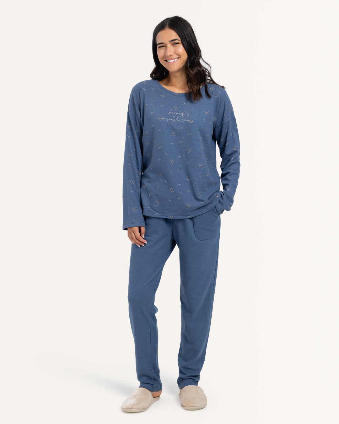 بيجاما بنطلون جاكارد و توب كُم طويل مطبوع