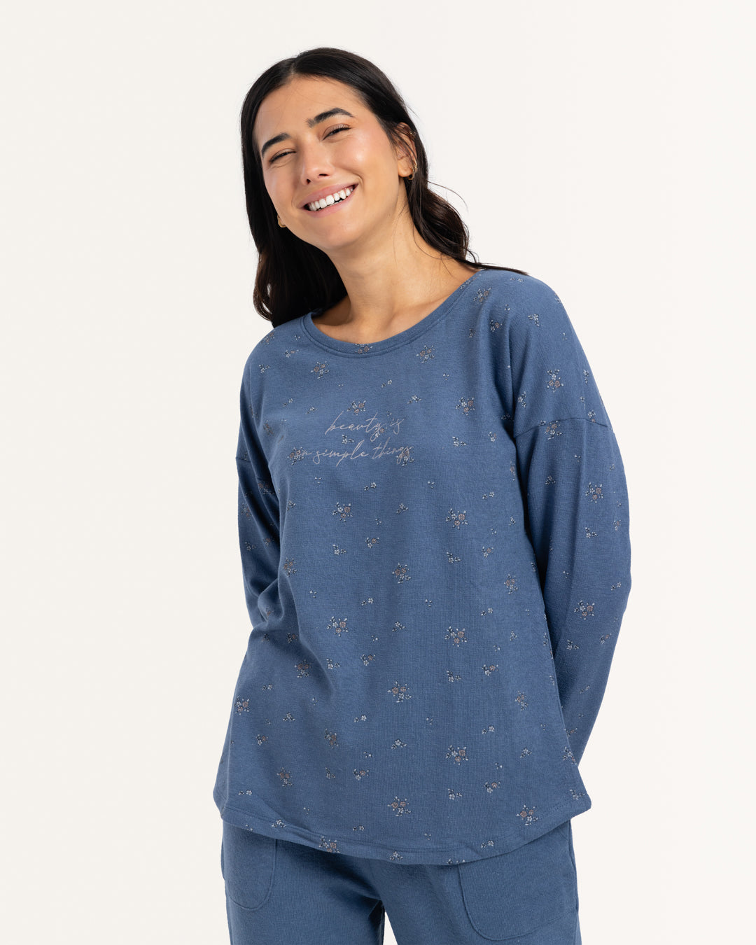 بيجاما بنطلون جاكارد و توب كُم طويل مطبوع