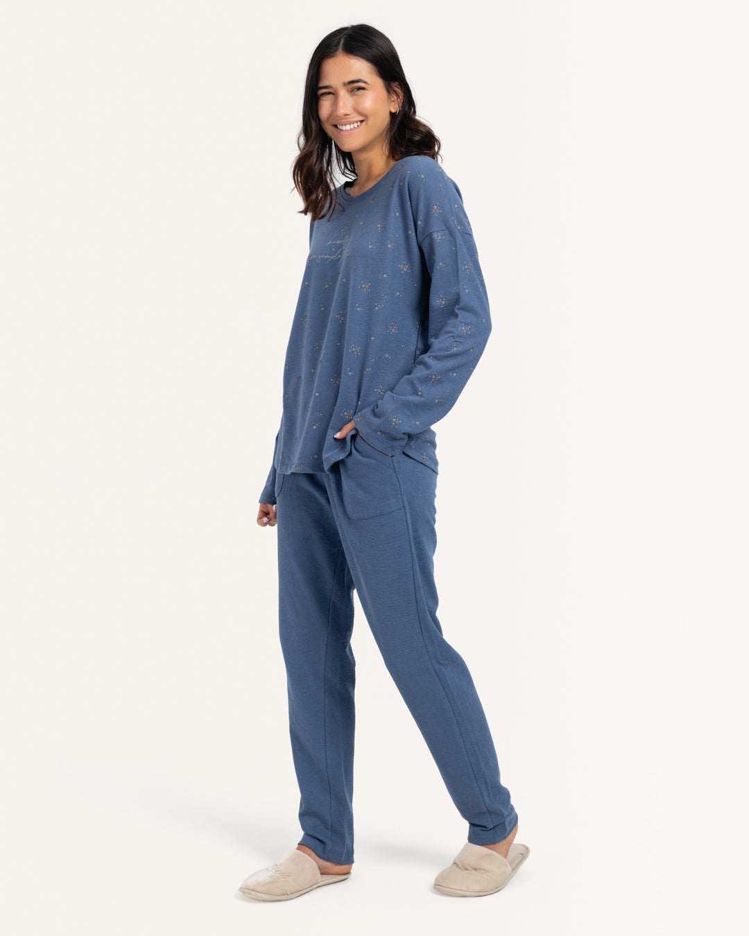 بيجاما بنطلون جاكارد و توب كُم طويل مطبوع