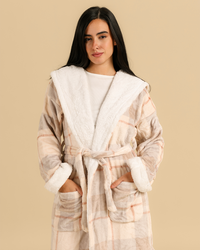 Women fur plaid robe