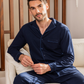 Men's open-buttoned navy blue pajamas