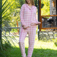 Pink Plaid women's pajamas with buttons