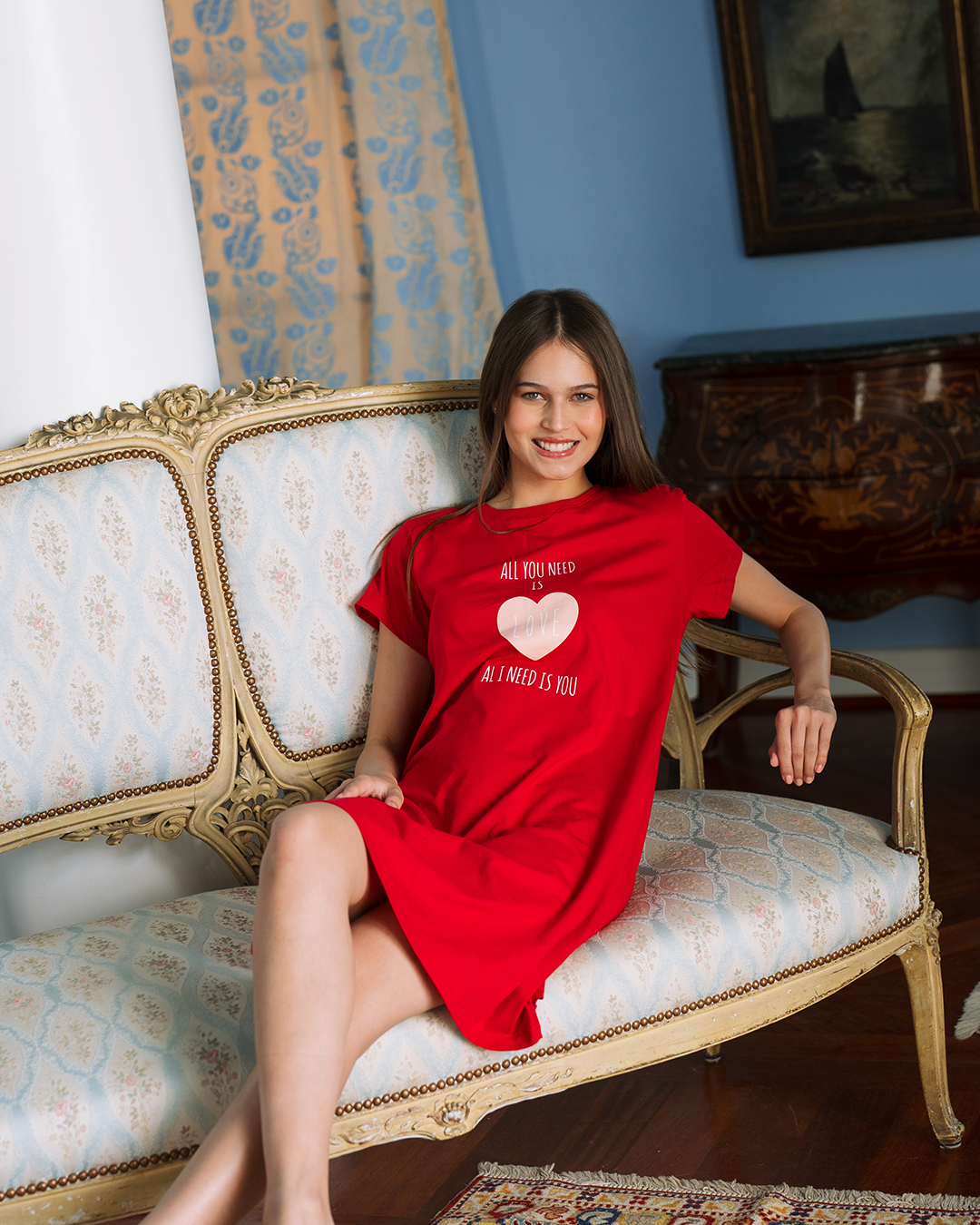 قميص نوم  نص كم قطن كل ما تحتاجه هو الحب