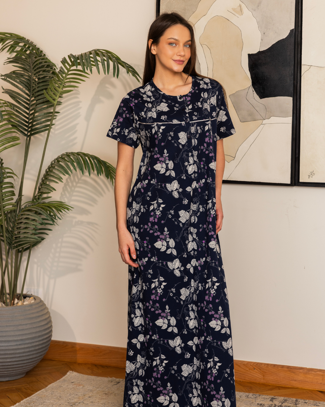 Women's half-sleeve patterned night shirt