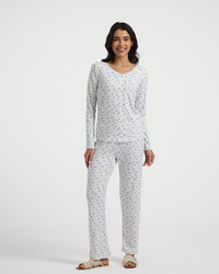 Blue Floral Viscose Lycra Pajama Pants