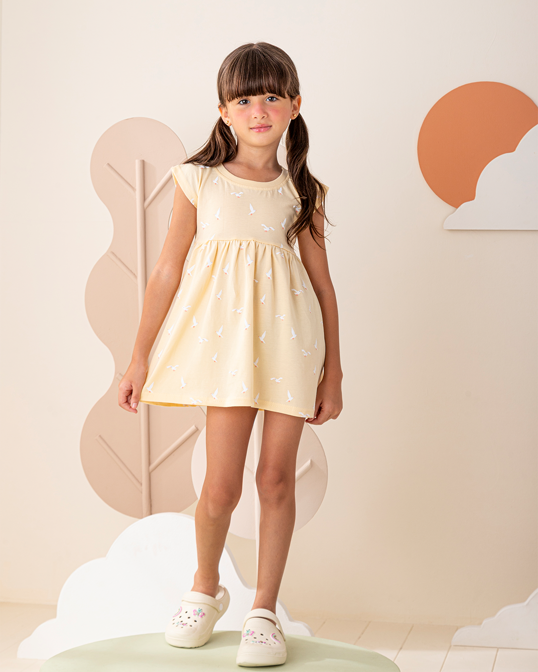 فستان قطن كتف ساقط طيور