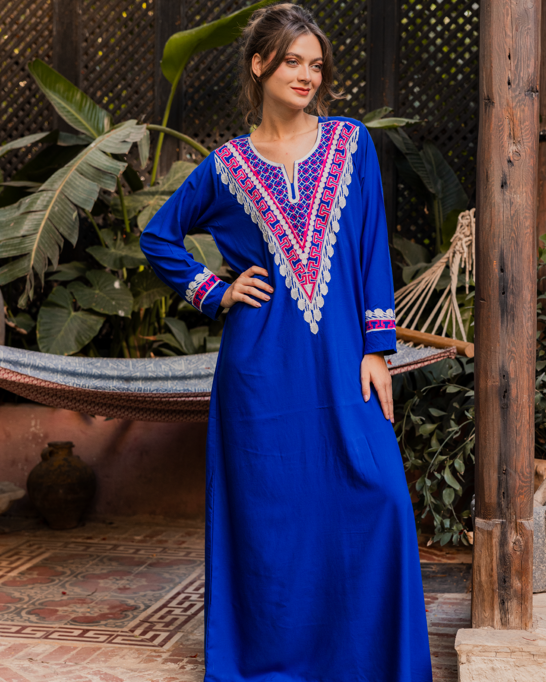 قميص داكرون سادة بكم مطرز 6