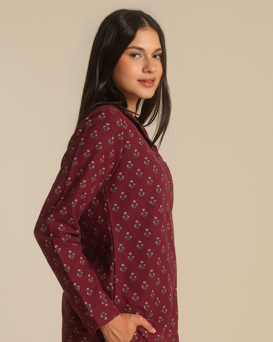 Vintage flower Women Classic Pajama in Burgundy