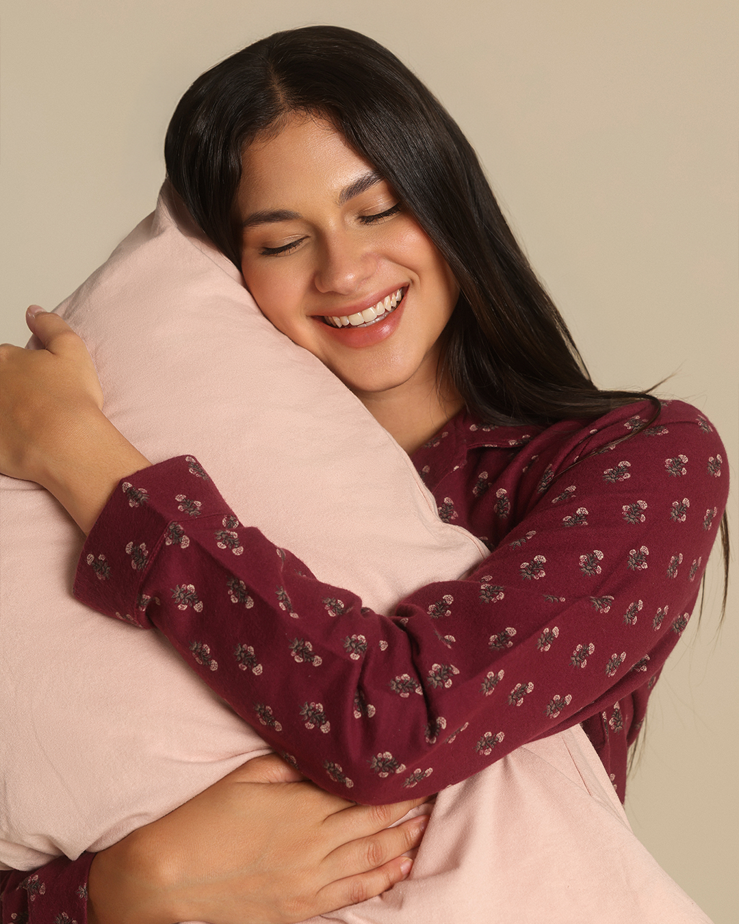 Vintage flower Women Classic Pajama in Burgundy