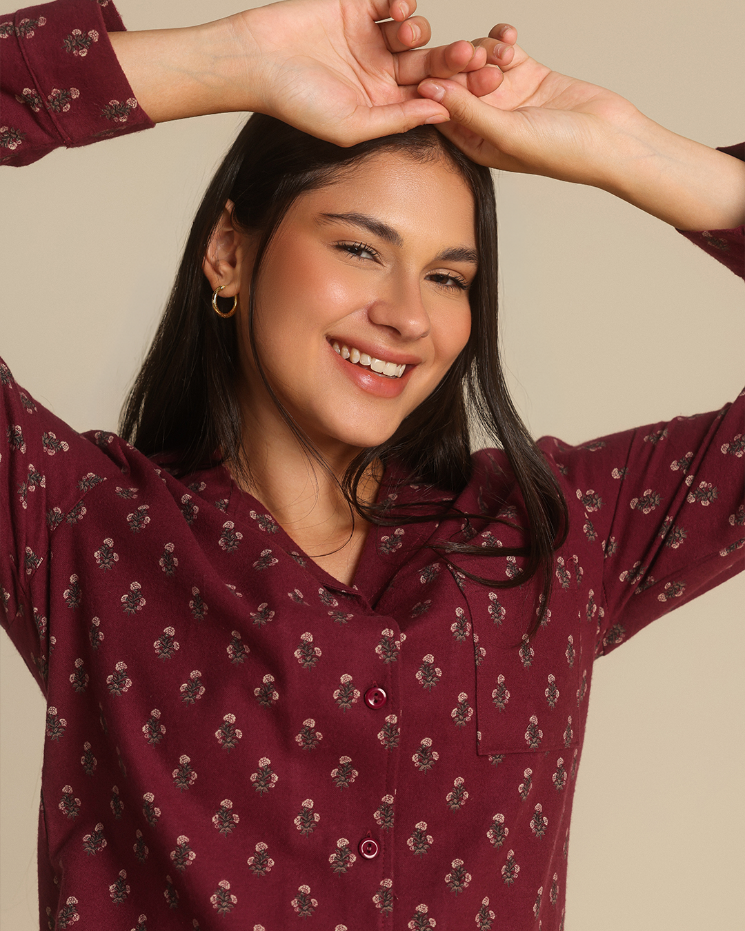Vintage flower Women Classic Pajama in Burgundy