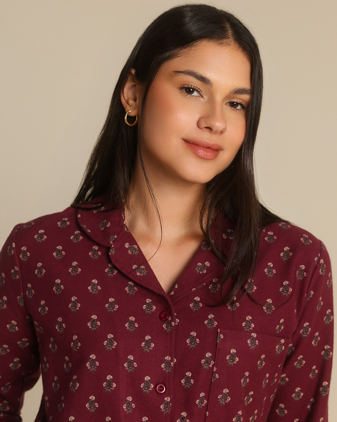 Vintage flower Women Classic Pajama in Burgundy