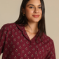 Vintage flower Women Classic Pajama in Burgundy