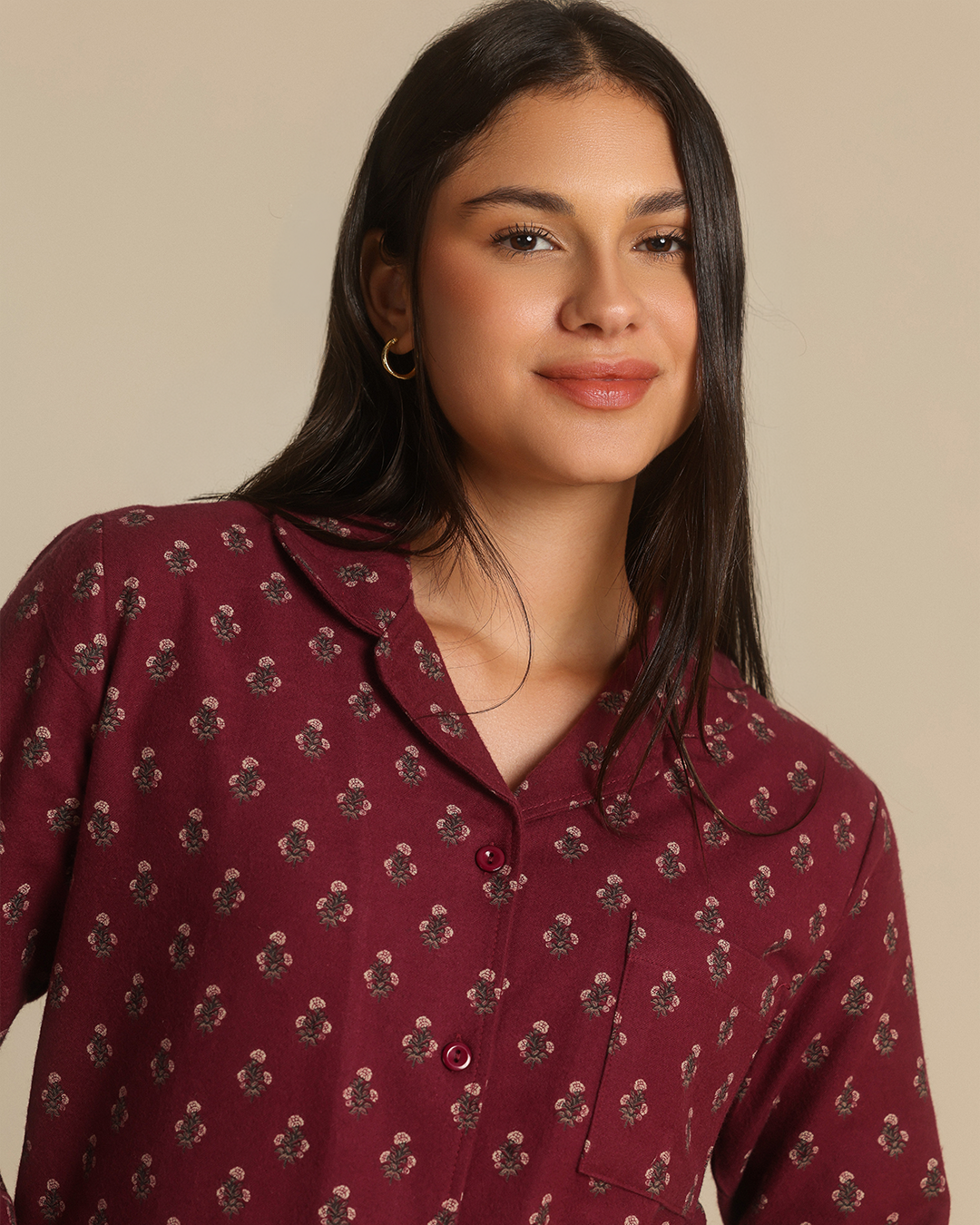 Vintage flower Women Classic Pajama in Burgundy