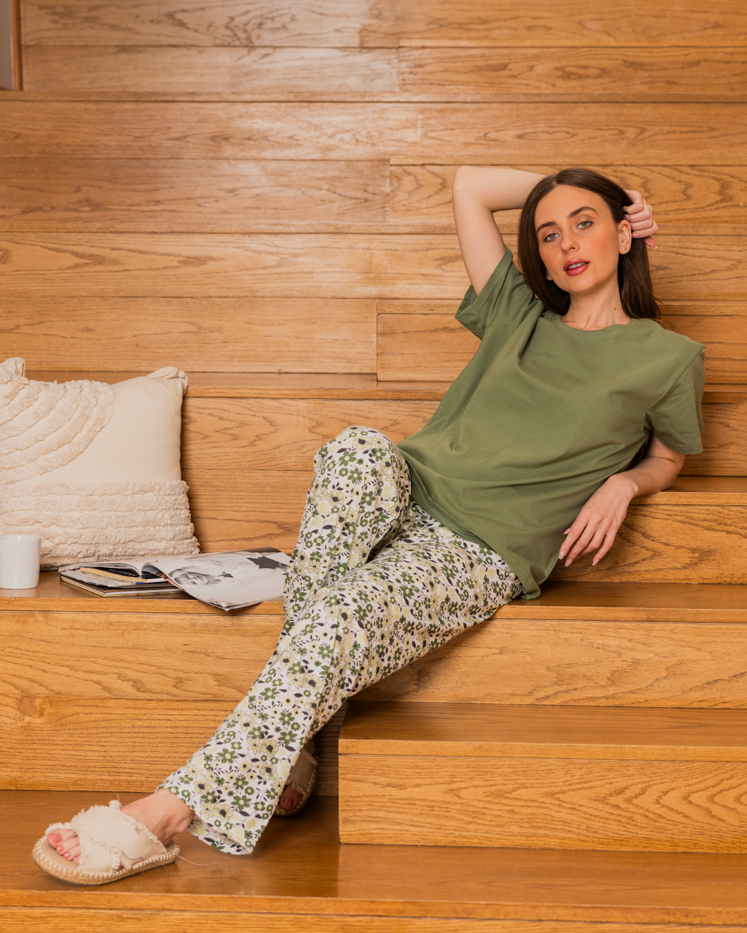 brimark بيجامه حريمي تيشرت نص كم وبنطلون منقوش