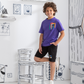 Boys' single lycra pajamas and brassiere top with print on the bodice and back