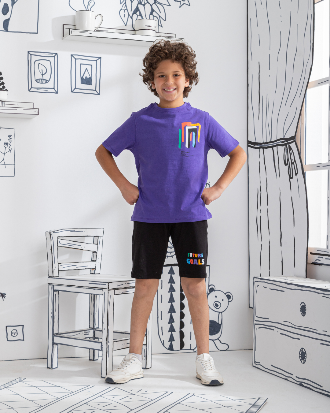 Boys' single lycra pajamas and brassiere top with print on the bodice and back
