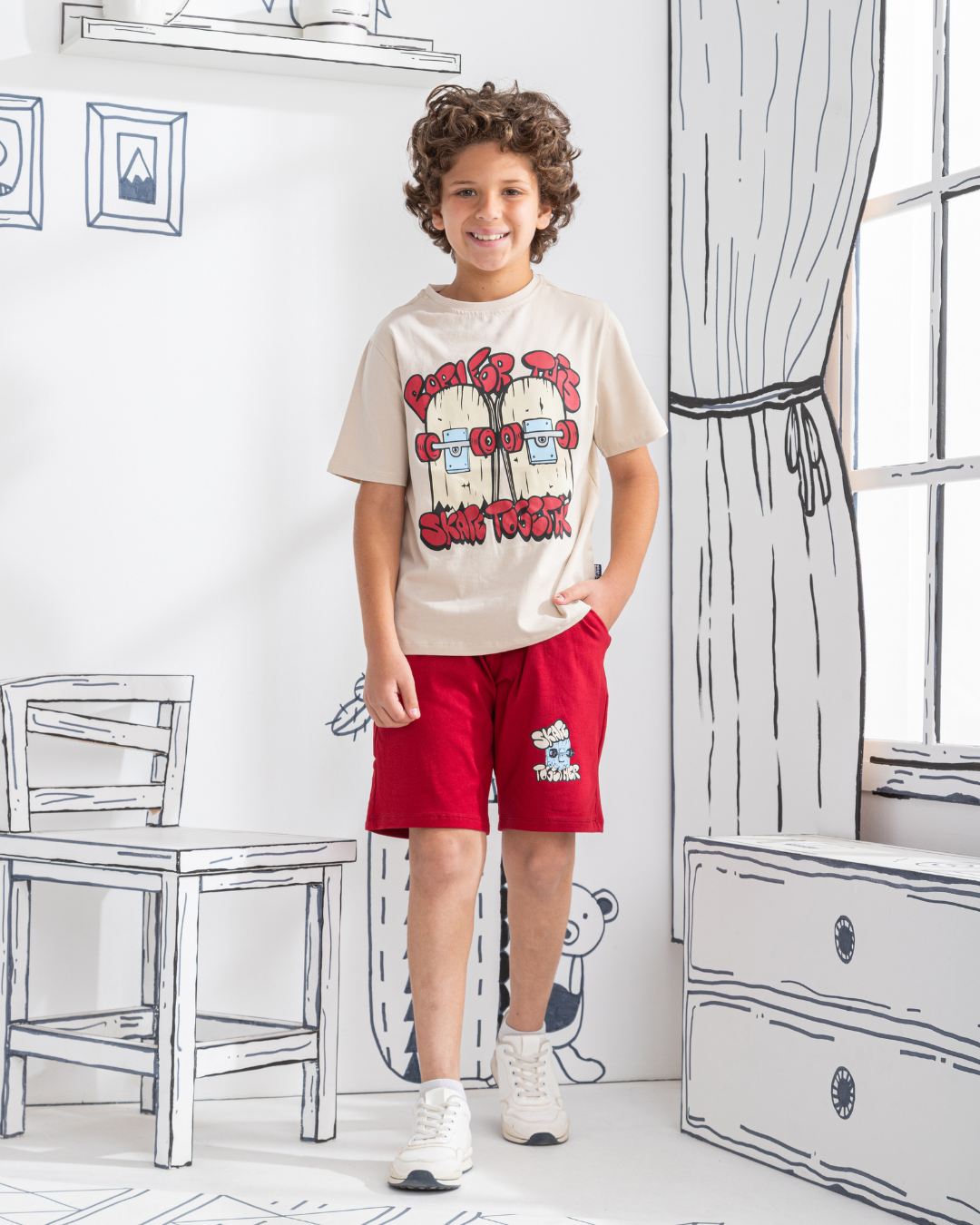 Skate بيجامه أولادي نصف كم براسولا طباعه صدر  شورت مطبوع