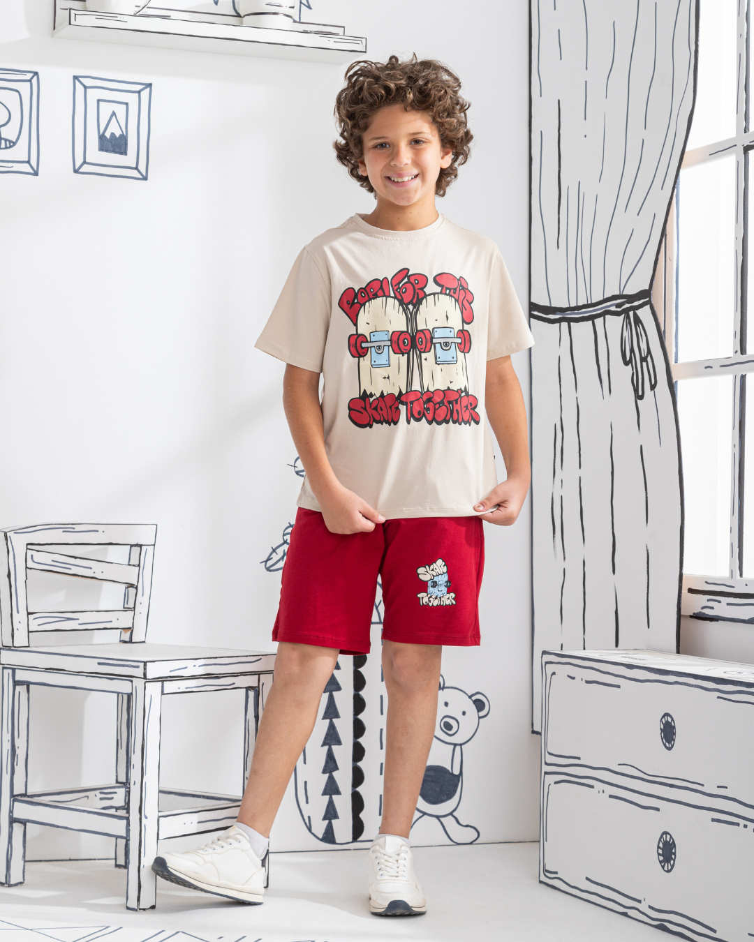 Skate بيجامه أولادي نصف كم براسولا طباعه صدر  شورت مطبوع