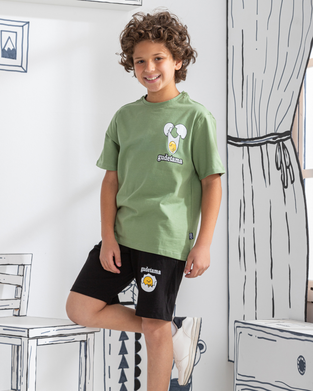 gudetama بيجامه أولادي نص كم سنجل ليكرا طباعه صدر و ظهر  شورت