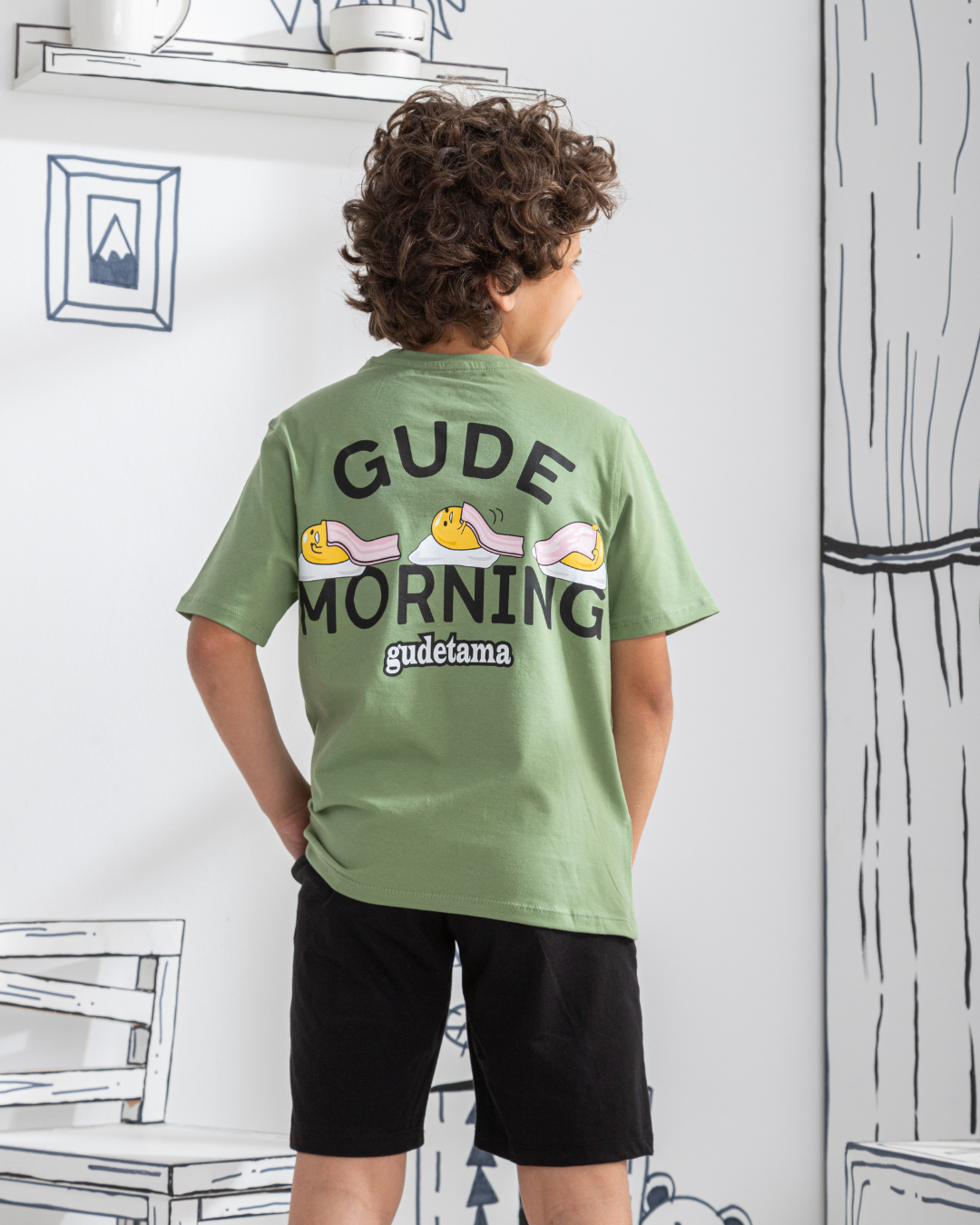 gudetama بيجامه أولادي نص كم سنجل ليكرا طباعه صدر و ظهر  شورت