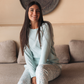 Pointelle Fabricبيجاما حريمي كم طويل بوانتيل *بنطلون قطن مطبوع