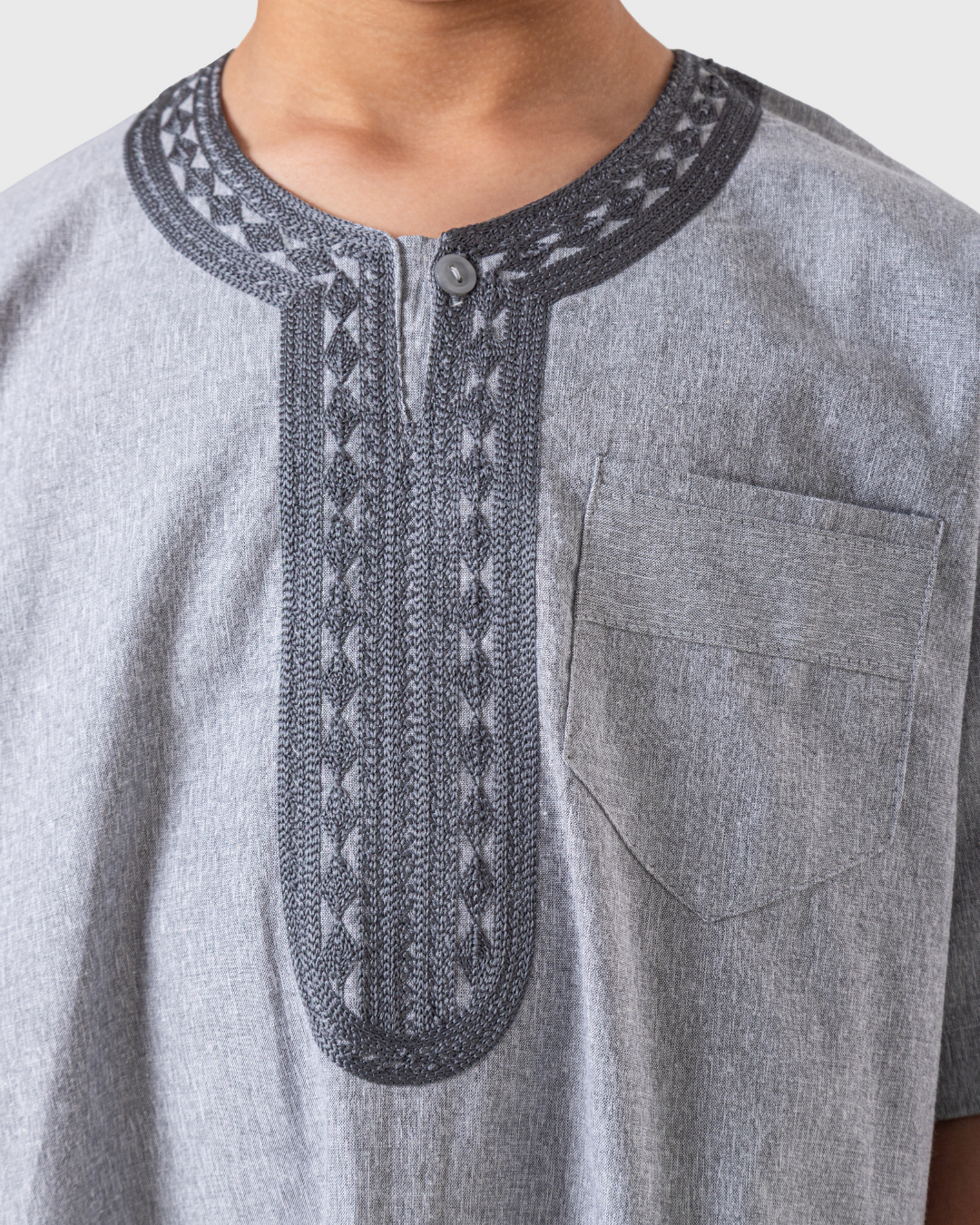 Boys' Jalabiya Half Sleeve Plain Embroidered