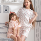 Floral Pointelle Girls' half-sleeved pajamas and shorts printed with roses